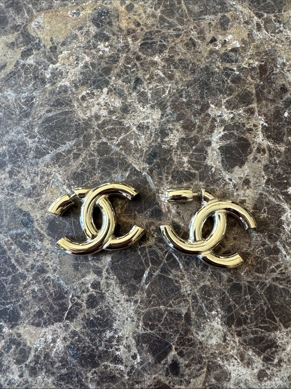 Chanel RARE oversized light gold earrings pierced Preowned
